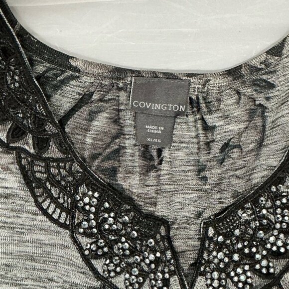 Covington Top Beaded Reflective Tunic Lace Floral 3/4 Sleeve Long Blouse Gray XL - Picture 4 of 16